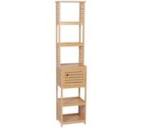 TENDANCE Meuble Colonne de Salle de Bain 1 Porte 5 Étagères H 170 cm - Naturel
