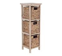 TENDANCE Meuble de Rangement en Bois Naturel avec 3 Paniers tressés H 77 cm