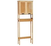Tendance Meuble dessus WC Mahe – 2 portes en MDF, 1 étagère intérieure, Blanc/Chêne 57x21,5x173 cm