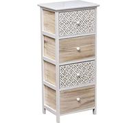 TENDANCE - Meuble MDF/Paulownia 4 Tiroirs avec Poignées Bois - Blanc/Naturel Gravé Blanc - Salle de Bain - Meubles Bois Montés