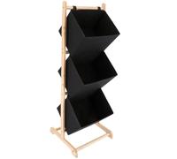 TENDANCE - Meuble Sapin 3 Paniers en Polyester - Naturel/Noir - Salle de Bain - Petit Mobilier