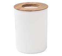TENDANCE Padang Poubelle de Sol Ronde avec Couvercle Ouvert en Plastique et Bambou Blanc/Marron 5 l