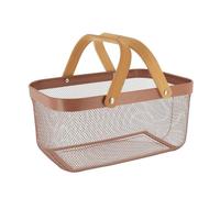 TENDANCE - Panier de Rangement Rectangulaire Métal et Poignées Bambou - Caramel- Salle de Bain - Rangements