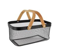TENDANCE - Panier de Rangement Rectangulaire Métal et Poignées Bambou - Noir - Salle de Bain - Rangements