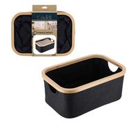 Tendance - Panier rectangulaire pliable polyester cerclage bambou - noir bambou