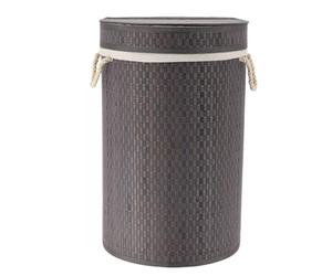 Tendance - Panière à Linge Pliable Bambou et Coton avec Couvercle Intégré - Gris - Salle de Bain - Panières à Linge