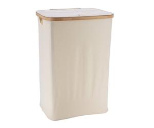 Tendance - Panière à linge rectangulaire pliable à couvercle en polyester cerclage bambou naturel