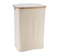Tendance - Paniere a linge rectangulaire pliable avec couvercle polyester et cerclage bambou - naturel/bambou