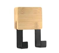 TENDANCE - Patère Crochet Double avec Base en Bambou - Noir/Bambou - Salle de Bain - Accessoire Utilitaire