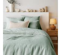 Tendance Perso - Parure de Couette 100% Pur Lin Lavé Vert de Gris - Housse de Couette 240x220 cm + 2 Taies 63x63 cm - Literie en Lin Respirant, Doux et Durable