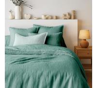 Tendance Perso - Parure de Couette 100% Pur Lin Lavé Vert Émeraude - Housse de Couette 140x200 cm + 1 Taie 63x63 cm - Linge de Lit Naturel et Respirant