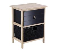Tendance - Petit Meuble Paulownia/MDF 1 Tiroir avec Poignée bronze et 1 Panier Papier - Noir - Salle de Bain - Meubles Bois Montés