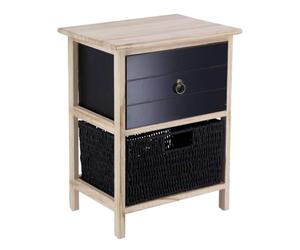 Tendance - Petit Meuble Paulownia/MDF 1 Tiroir avec Poignée bronze et 1 Panier Papier - Noir - Salle de Bain - Meubles Bois Montés