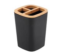 Tendance Porte-brosses à Dents en ABS et Bambou Noir 7,5 x 7,5 x 10,5 cm