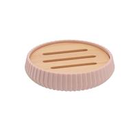 Tendance - Porte-savon à rayures en ABS avec effet caoutchouc et bambou - blush