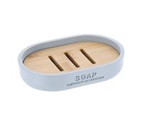 TENDANCE - Porte Savon Polyrésine - Bleu Clair/Bambou - Salle de Bain - Accessoire Salle de Bain à Poser