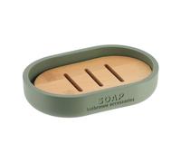 Tendance Porte-savon polyrésine et bambou – Salle de bain – Kaki – 12,5 x 8 cm
