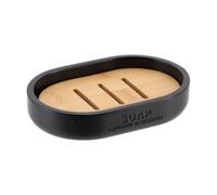 TENDANCE Porte-Savon en résine Noir et Bambou