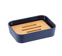 TENDANCE Porte-Savon Bleu Marine et Bambou