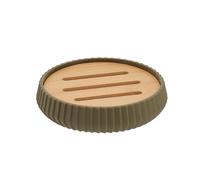 Tendance - Porte savon strie abs/as effet rubber et bambou - vert olive