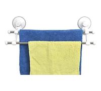 TENDANCE - Porte Serviette 2 Barres Acier Inoxydable sur ventouses - Blanc