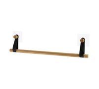 Porte-Serviettes 1 Barre en Bambou avec lanières Noir Mat en Simili Cuir sur Sticker - TENDANCE