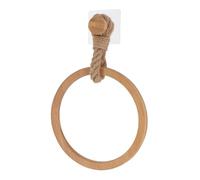 Tendance - Porte Serviettes Arrondi Bambou + Lanière Corde sur Sticker - Naturel - Salle de Bain - Accessoire Utilitaire