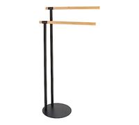 Tendance - Porte Serviettes Métal 2 Barres Bambou - Noir/Bambou - Salle de Bain - Petit Mobilier