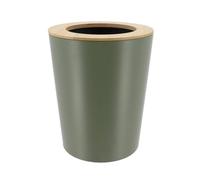 TENDANCE Poubelle de salle de bain 5L en métal Vert Kaki avec couvercle en Bambou