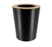 Tendance - Poubelle Métal Evasée avec Couvercle Bambou 5l - Noir/Bambou - Salle de Bain - Poubelles et Brosses WC
