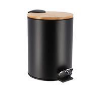 TENDANCE Poubelle à pédale 3L en métal Noir avec Couvercle en Bambou