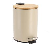 TENDANCE - Poubelle à pédale 2.5L en métal Taupe avec couvercle en Bambou