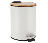 TENDANCE Poubelle à pédale 3L en métal Blanc avec Couvercle en Bambou