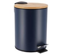 TENDANCE Poubelle à pédale 3L en métal Bleu avec Couvercle en Bambou