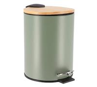 TENDANCE Poubelle de 2,5 l en métal et bambou, fermeture amortie, couleur kaki, 17 x 20,5 x 23 cm