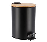 TENDANCE Poubelle à pédale 3L en métal Noir avec Couvercle en Bambou