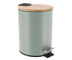 Tendance - Poubelle Métal Frein de Chute 3l - Vert Eucalyptus/Bambou - Salle de Bain - Poubelles et Brosses WC