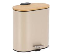 Tendance - Poubelle metal ovale 5 l frein de chute couvercle bambou - beige