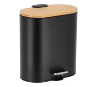 Tendance - Poubelle metal ovale 5 l frein de chute couvercle bambou - noir