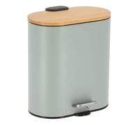 Tendance - Poubelle metal ovale 5 l frein de chute couvercle bambou - vert eucalyptus