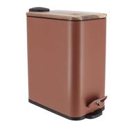 Tendance - Poubelle metal rectangulaire 5l frein de chute couvercle acacia pedale metal- ambre