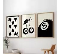 Tendance Rétro 8 Boule Chance Vintage Boule de Billard Cerises Poker Art Affiche Toile Peinture Impressions Murales Décoration D’intérieur 20x30cmx3 Sans Cadre