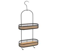 Tendance - Serviteur de Douche Métal et Plateaux Bambou sur 2 Niveaux avec Crochet - Noir/Bambou - Salle de Bain - Accessoire Utilitaire