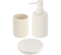 Tendance Set d'accessoires pour la salle de bain 3 pièces Distributeur de savon Porte-savon Gobelet pour dentifrice blanc Polyresin 7x7x17 cm