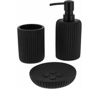 Tendance Set d'accessoires pour la salle de bain 3 pièces distributeur de savon porte-savon gobelet pour dentifrice noir polyrésine 7x7x17 cm