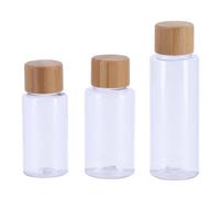 Tendance - Set de 3 Contenants de Voyage Plastique et Capuchon Bambou - Transparent - Salle de Bain - Accessoire de Voyage