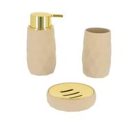 Tendance - Set Gobelet Distributeur à Savon et Porte Savon ABS + Rubber - Beige - Salle de Bain - Accessoire Salle de Bain à Poser