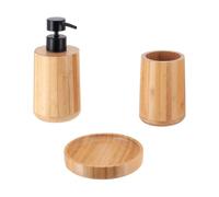 Tendance - Set Gobelet Distributeur à Savon et Porte Savon Bambou Rond - Bambou - Salle de Bain - Accessoire Salle de Bain à Poser