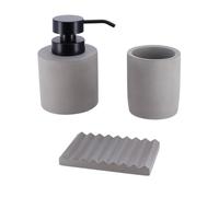 Tendance - Set Gobelet Distributeur à Savon et Porte Savon en Ciment - Gris - Salle de Bain - Accessoire Salle de Bain à Poser