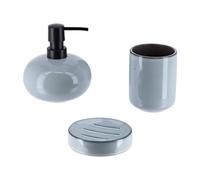 Tendance - Set Gobelet Distributeur à Savon et Porte Savon Grès Laqué - Bleu - Salle de Bain - Accessoire Salle de Bain à Poser